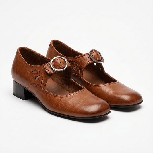 Zapatos Mary Jane Mujer Hebilla Redonda Detalles Calados Vintage - Mavetta