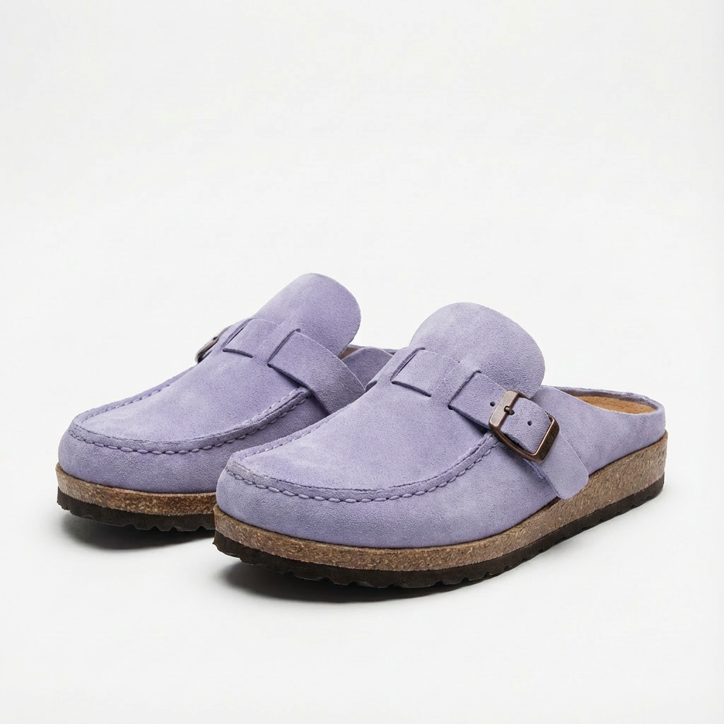 Zuecos Mule Mujer Hebilla Ajustable Costuras Decorativas Retro