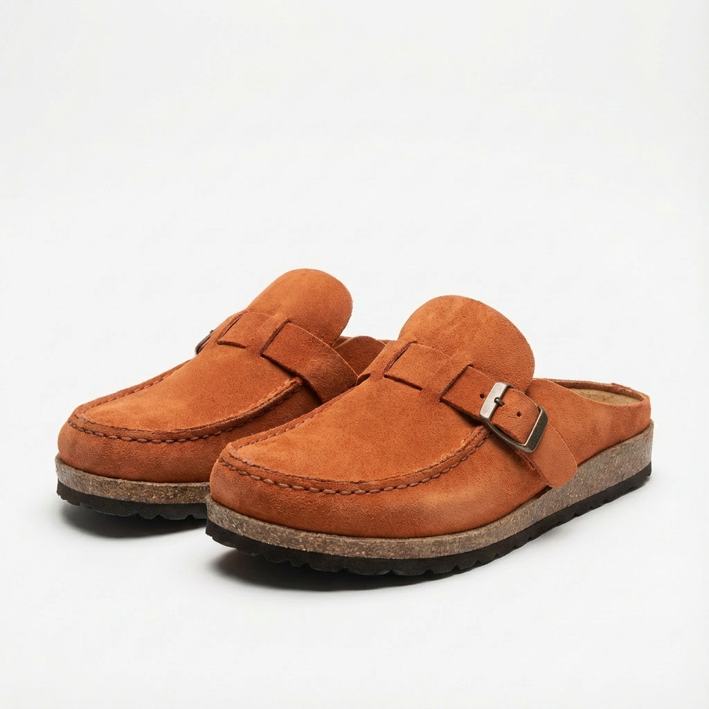 Zuecos Mule Mujer Hebilla Ajustable Costuras Decorativas Retro