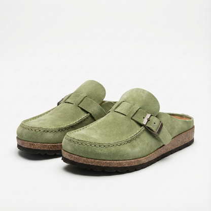 Zuecos Mule Mujer Hebilla Ajustable Costuras Decorativas Retro