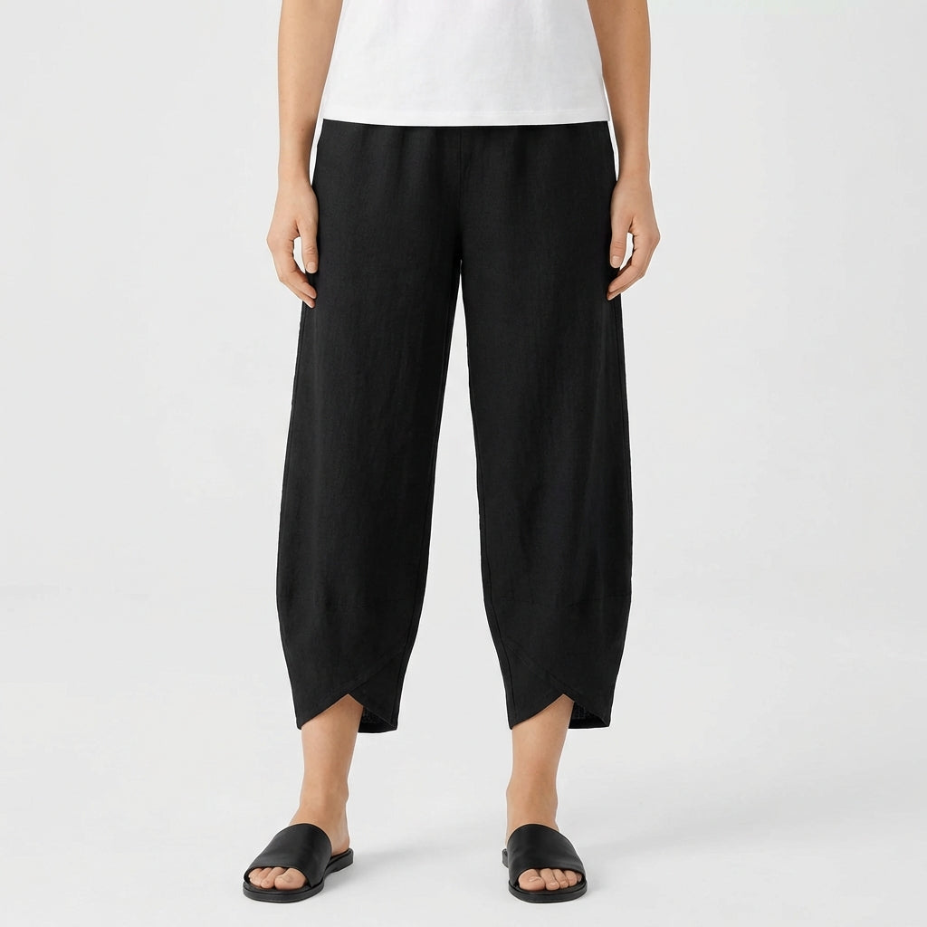 Pantalón Culotte Mujer de Lino Corte Holgado Bajo Cruzado