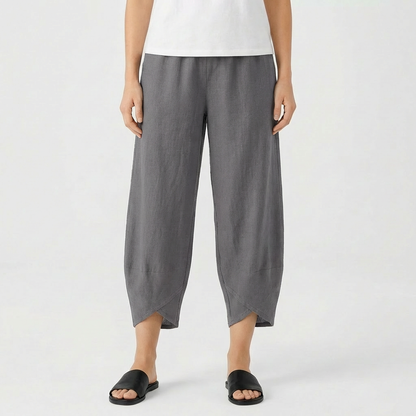 Pantalón Culotte Mujer de Lino Corte Holgado Bajo Cruzado