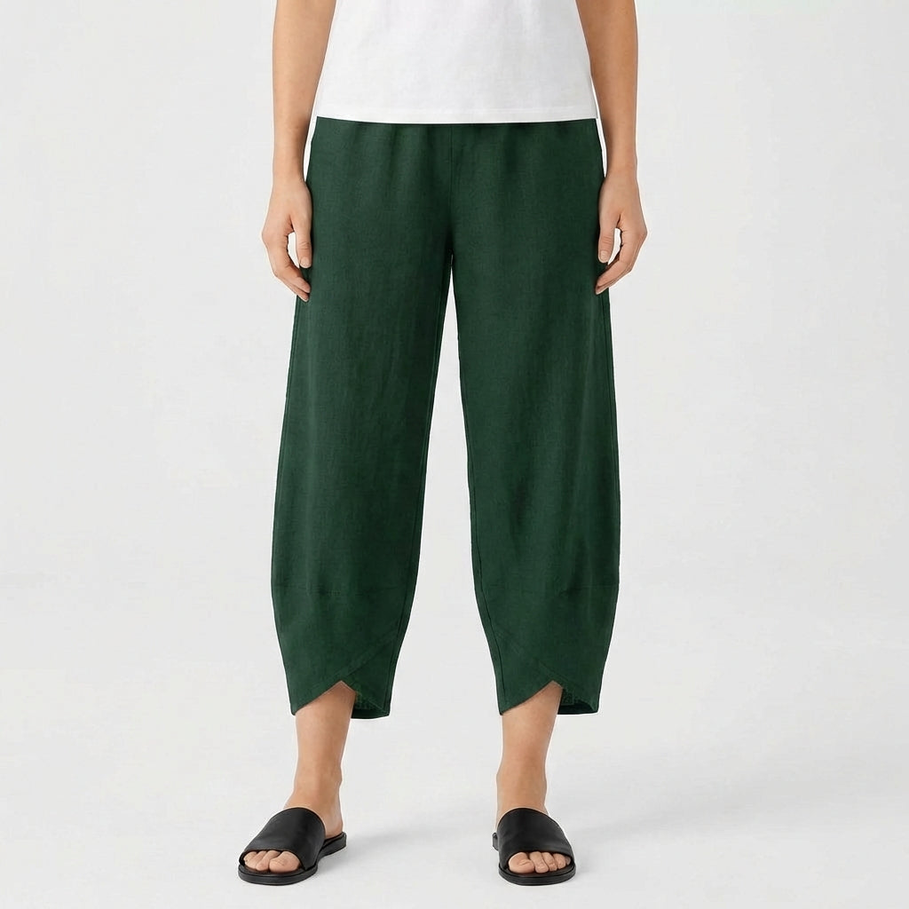 Pantalón Culotte Mujer de Lino Corte Holgado Bajo Cruzado