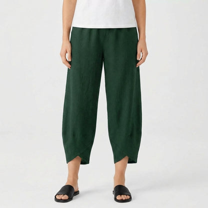 Pantalón Culotte Mujer de Lino Corte Holgado Bajo Cruzado