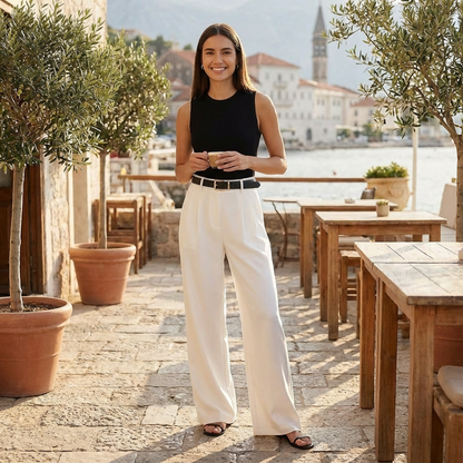 Pantalón Vestir Mujer Talle Alto Pernera Ancha Elegante