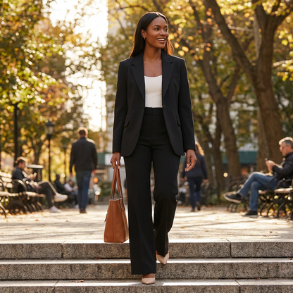 Traje Dos Piezas Mujer Pantalón Pernera Ancha Blazer Elegante