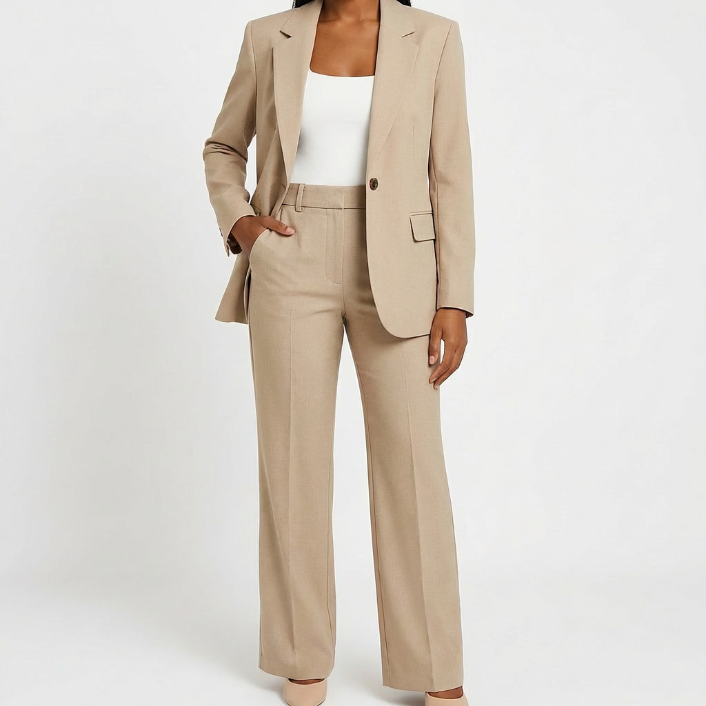 Traje Dos Piezas Mujer Pantalón Pernera Ancha Blazer Elegante