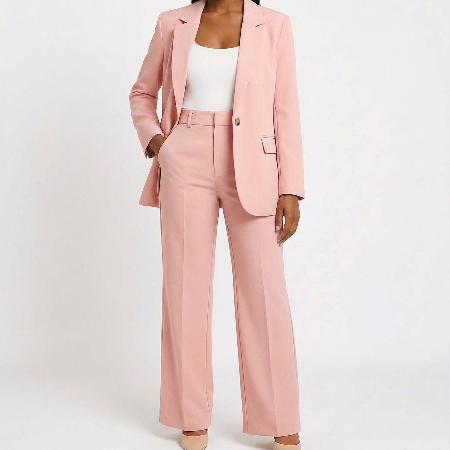 Traje Dos Piezas Mujer Pantalón Pernera Ancha Blazer Elegante