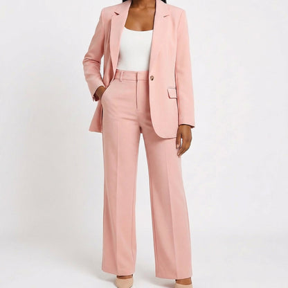 Traje Dos Piezas Mujer Pantalón Pernera Ancha Blazer Elegante