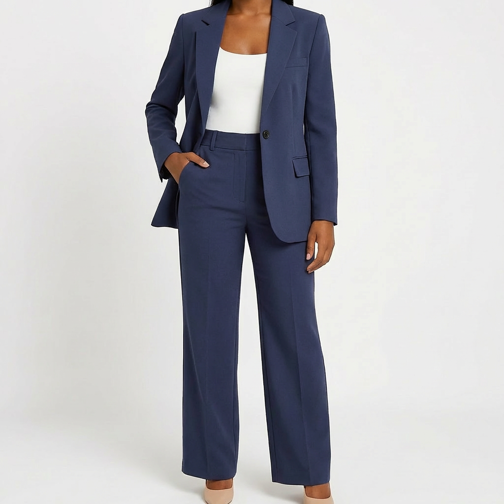 Traje Dos Piezas Mujer Pantalón Pernera Ancha Blazer Elegante