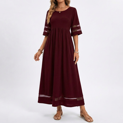 Vestido Largo Mujer con Detalle de Malla Ajuste Elegante