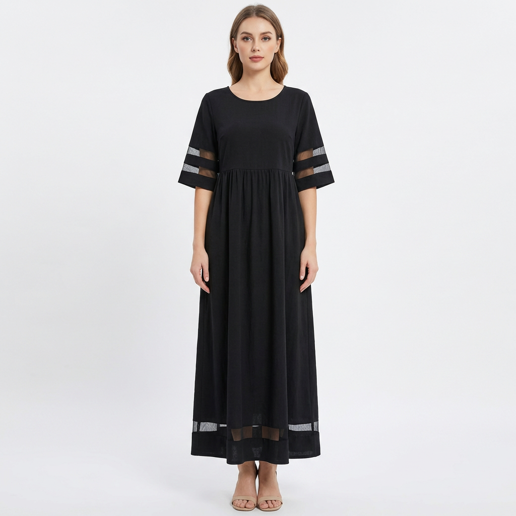 Vestido Largo Mujer con Detalle de Malla Ajuste Elegante - Mavetta