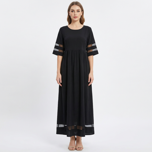Vestido Largo Mujer con Detalle de Malla Ajuste Elegante - Mavetta