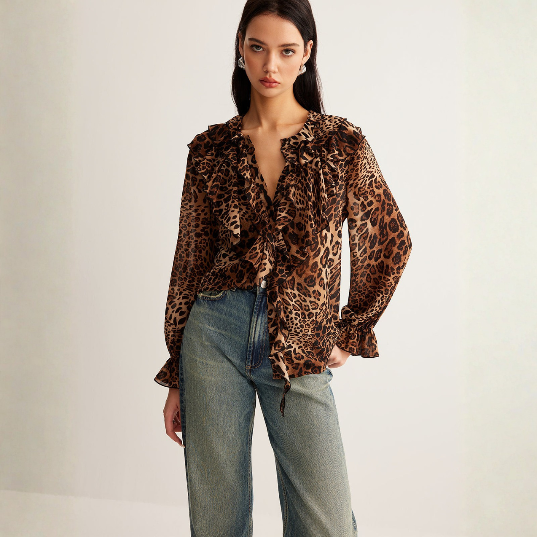 Blusa Mujer de Verano con Volantes Estampado Animal Ajuste Suelto - Mavetta