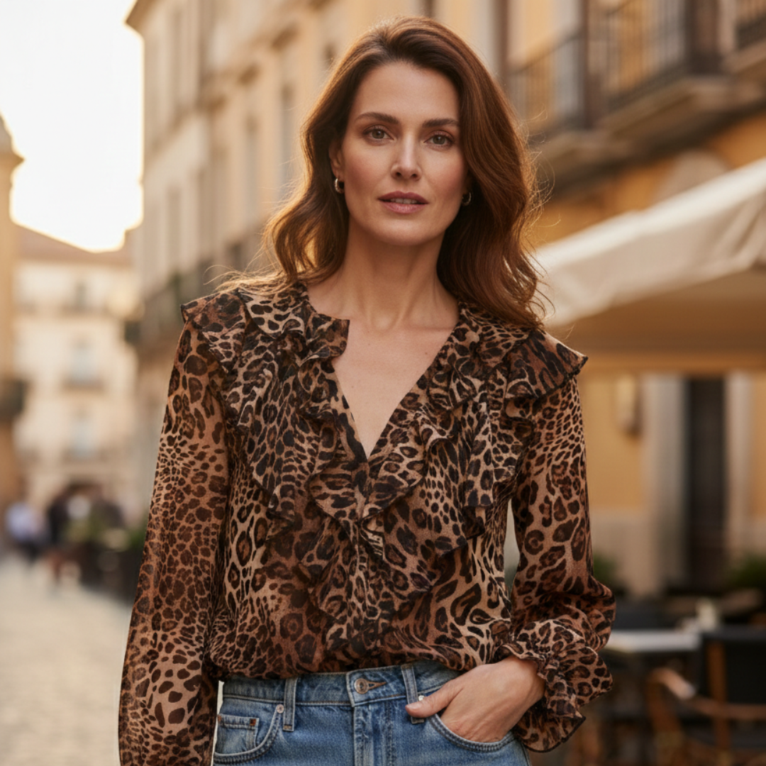 Blusa Mujer de Verano con Volantes Estampado Animal Ajuste Suelto
