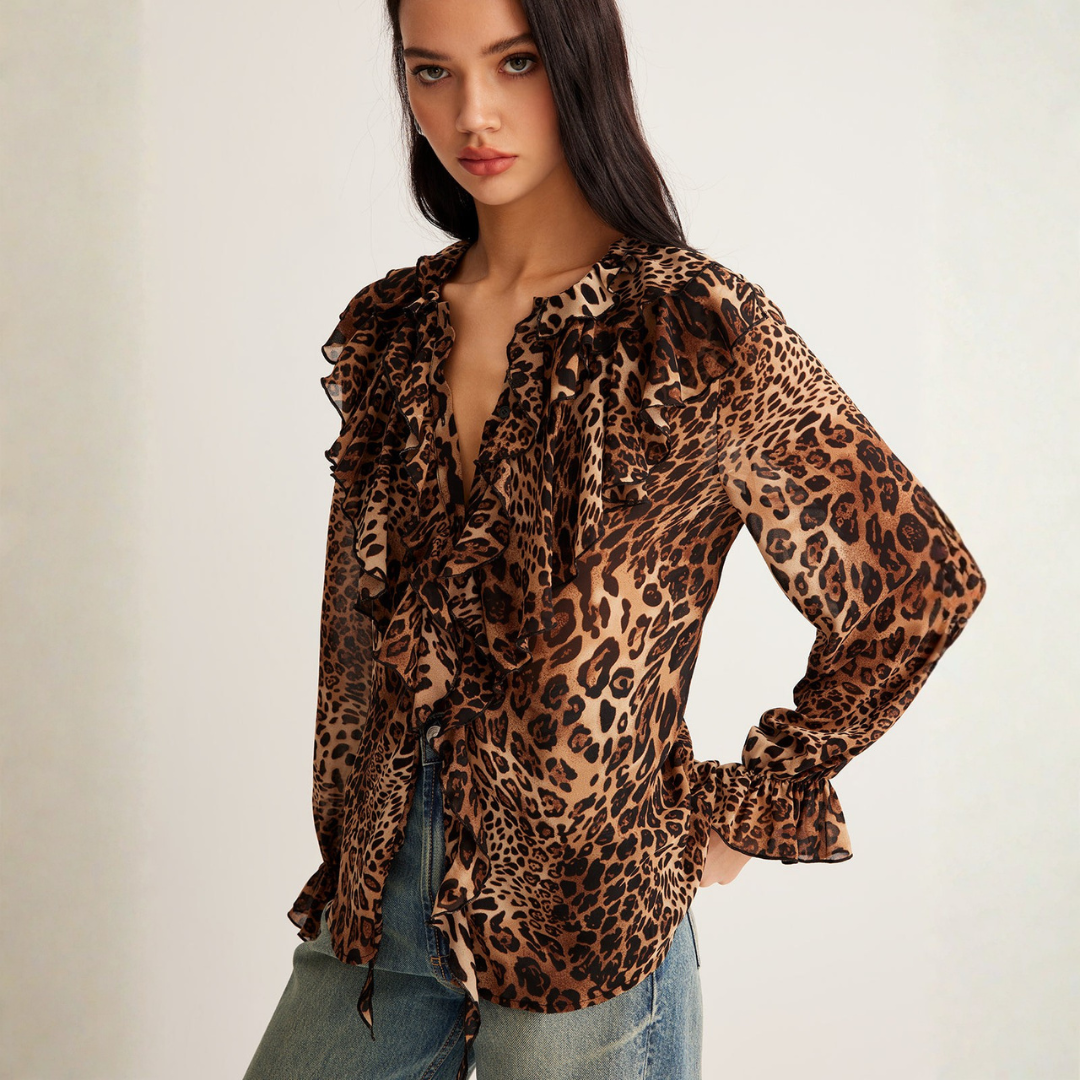 Blusa Mujer de Verano con Volantes Estampado Animal Ajuste Suelto