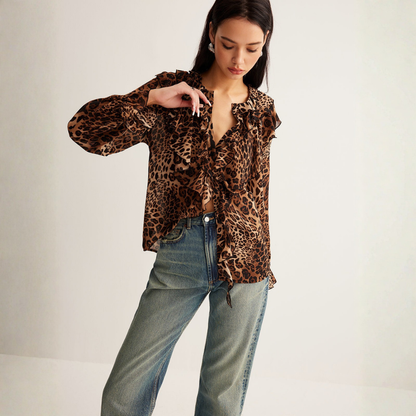 Blusa Mujer de Verano con Volantes Estampado Animal Ajuste Suelto