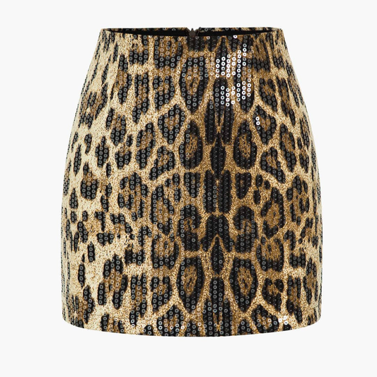 Falda Corta Mujer de Lentejuelas Estampado Animal Ajuste Mini - Mavetta