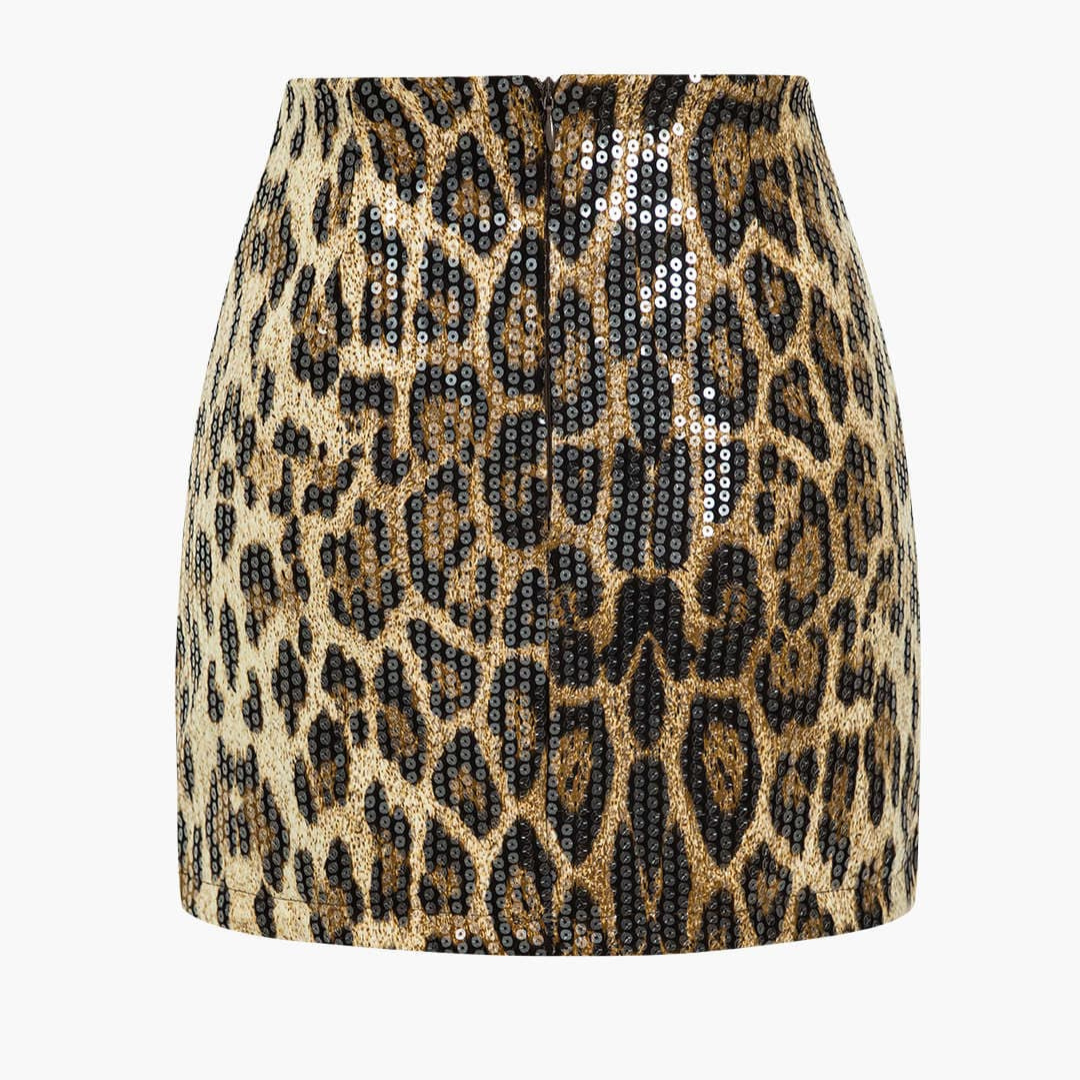 Falda Corta Mujer de Lentejuelas Estampado Animal Ajuste Mini