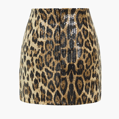 Falda Corta Mujer de Lentejuelas Estampado Animal Ajuste Mini
