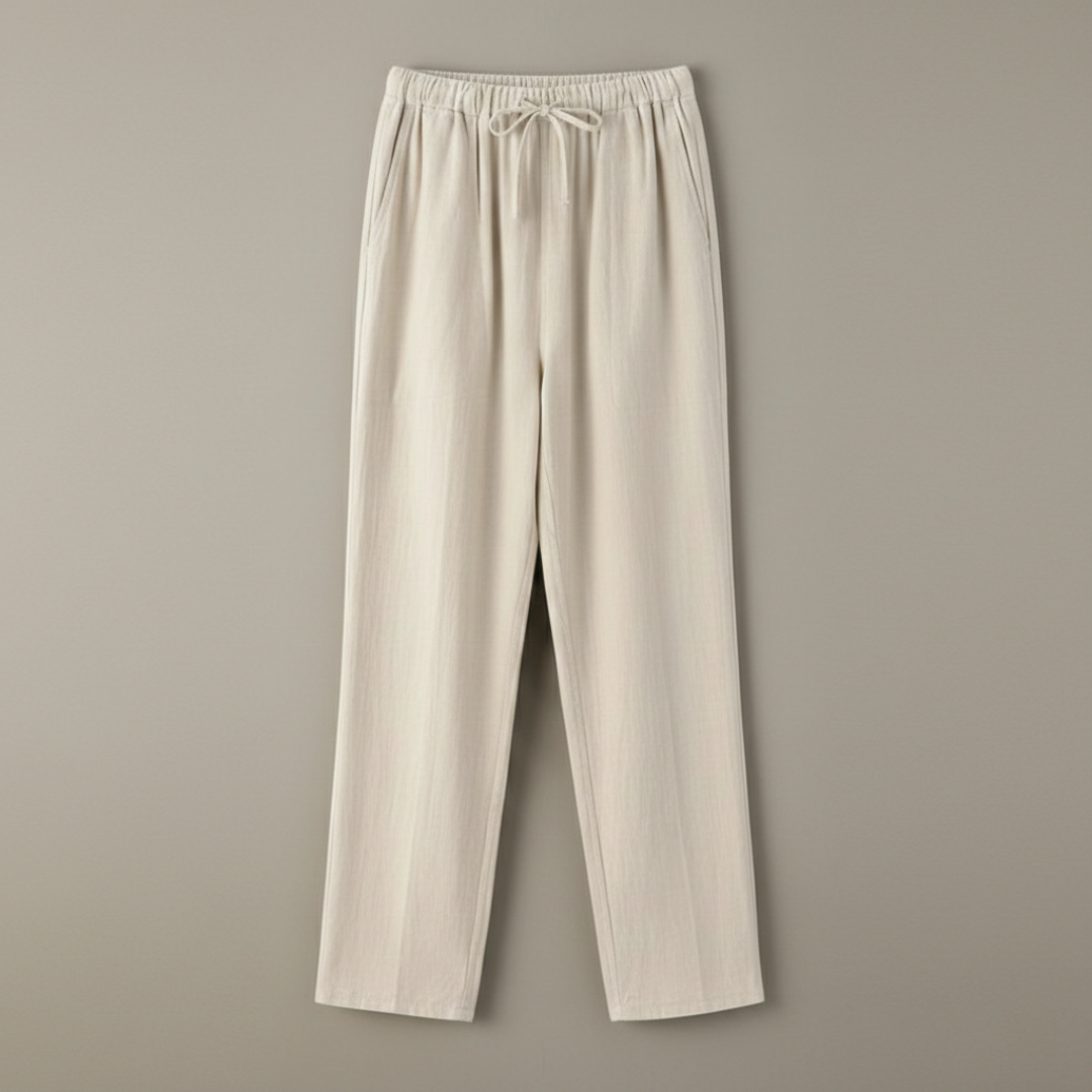 Pantalones Lino Hombre Corte Recto Cintura Elástica - Mavetta