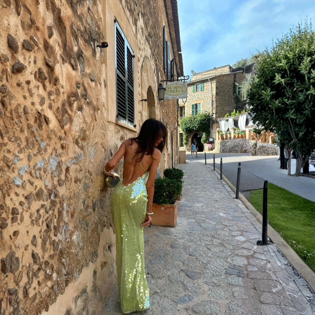 Vestido Mujer de Lentejuelas Cuello Cuadrado Veraniego