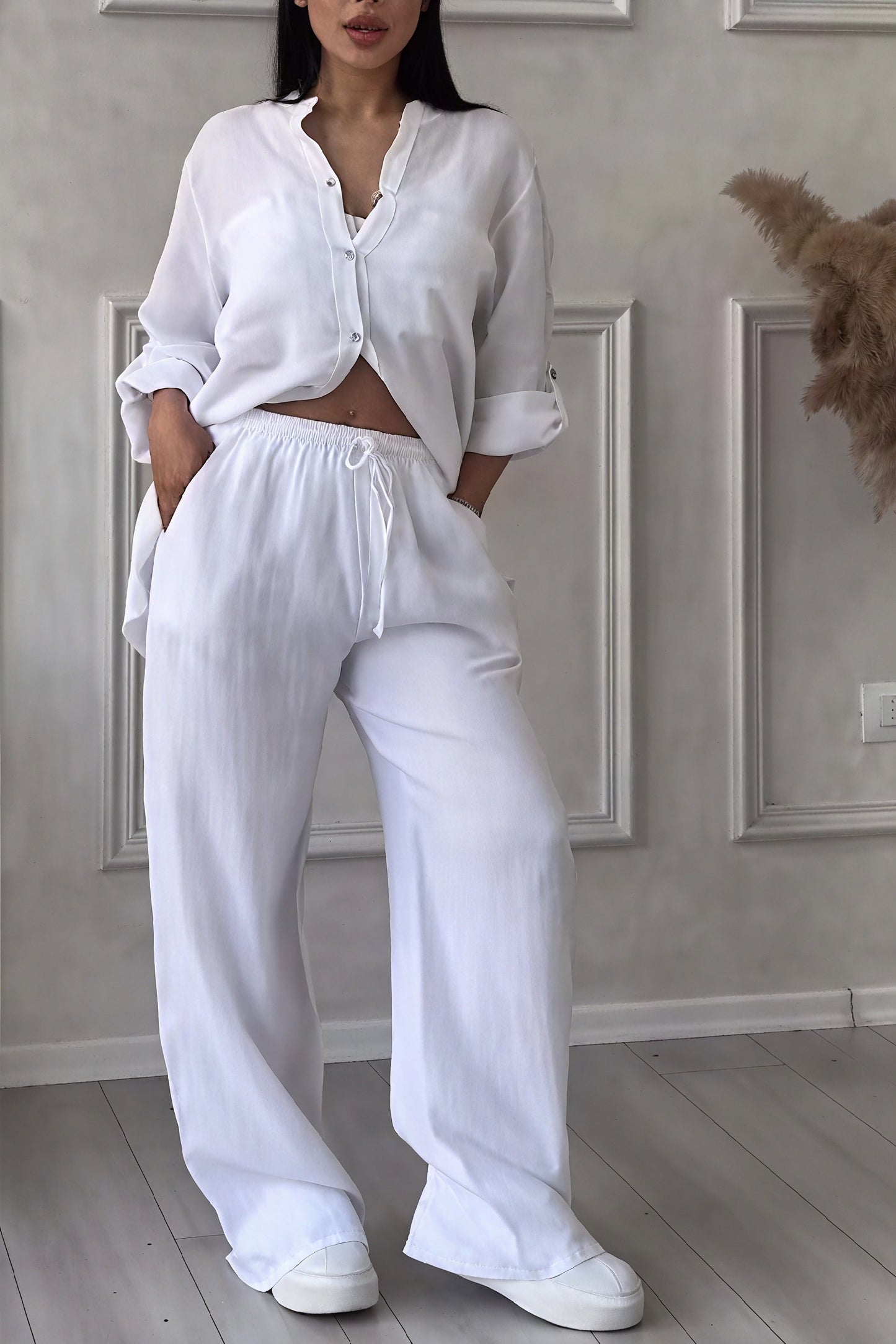 Conjunto Mujer Camisa y Pantalones Anchos Comodos