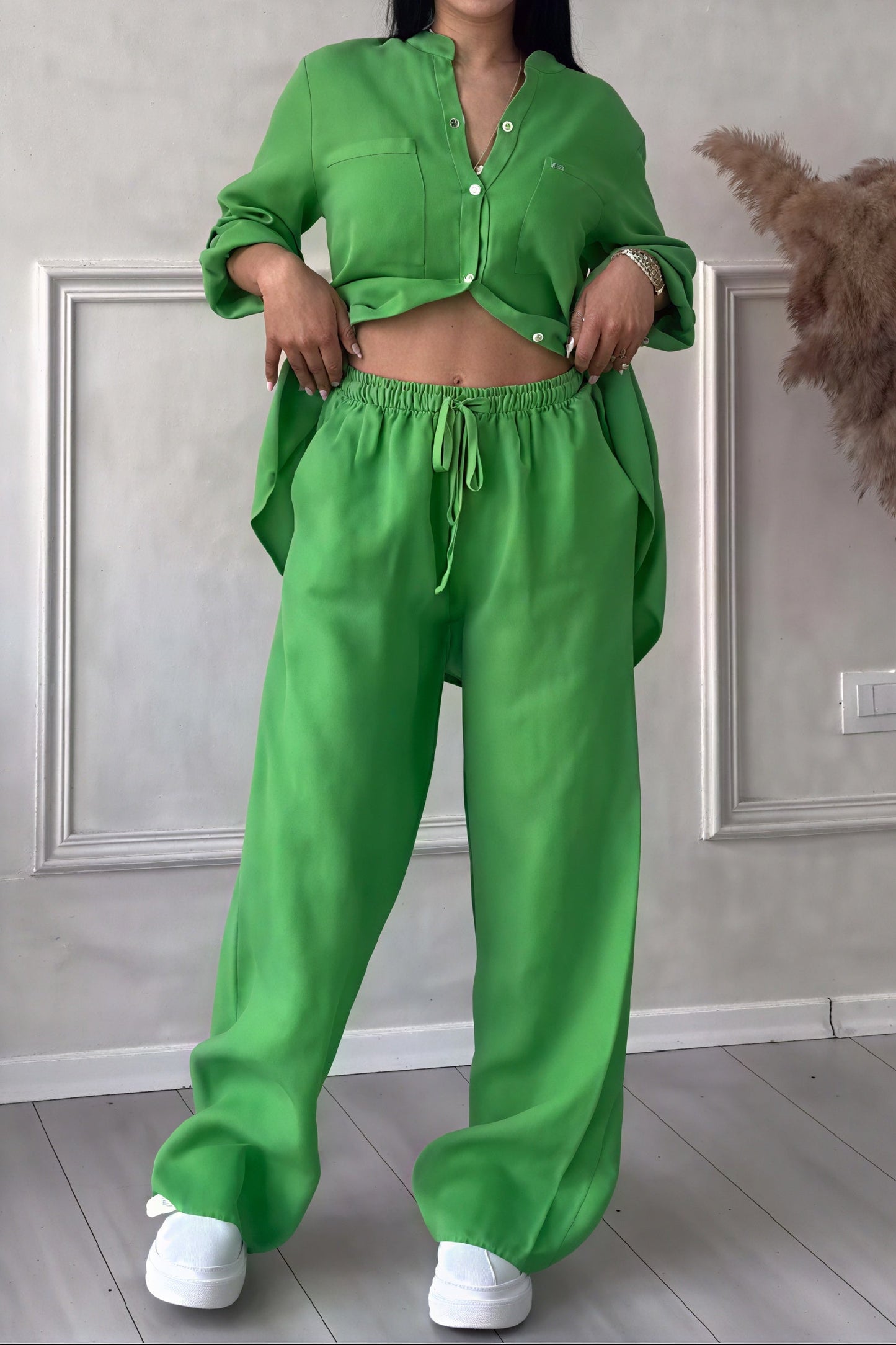Conjunto Mujer Camisa y Pantalones Anchos Comodos