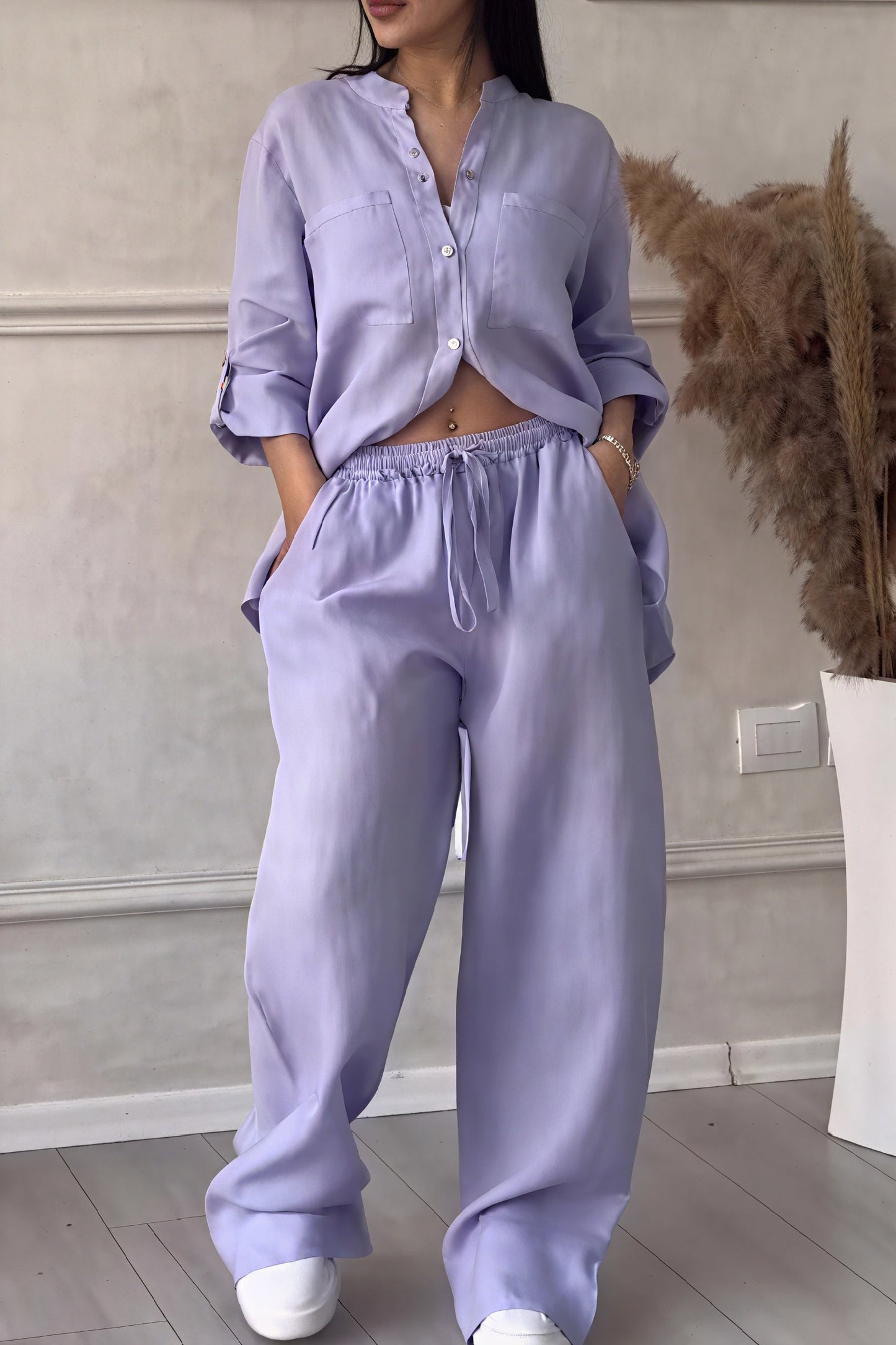 Conjunto Mujer Camisa y Pantalones Anchos Comodos