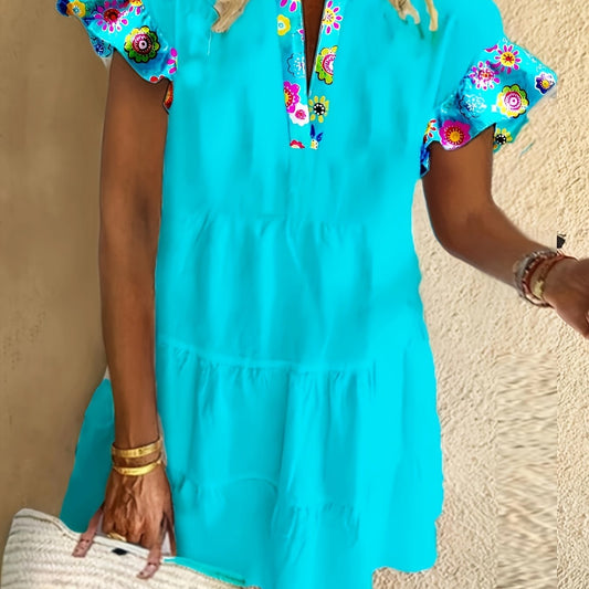 Vestido Minivestido Mujer Estilo Bohemio Mangas Volantes - Mavetta
