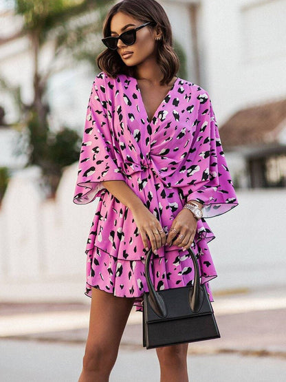 Vestido Minivestido Mujer Floral Cuello en V Mangas Largas