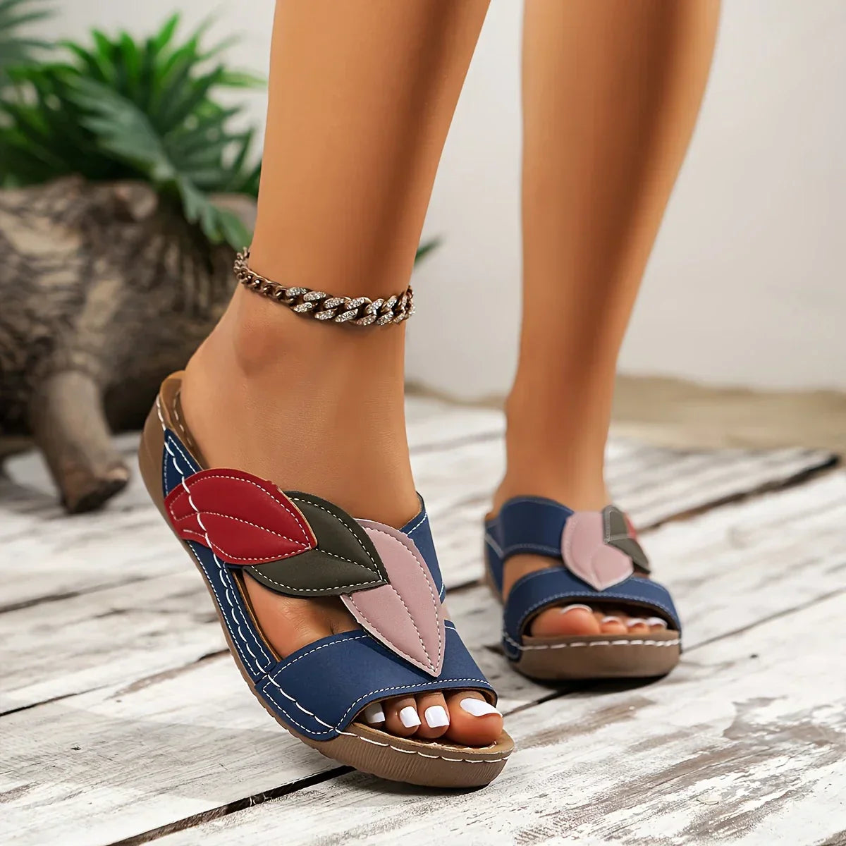 Sandalias Mujer Confortables Detalle de Hojas