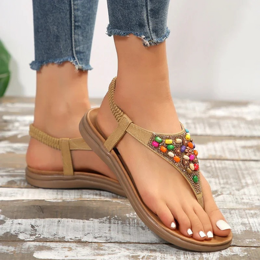 Sandalias Planas Mujer Decoracion Cuentas Estilo Retro - Mavetta
