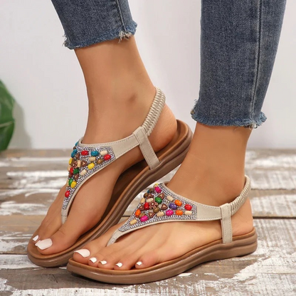 Sandalias Planas Mujer Decoracion Cuentas Estilo Retro