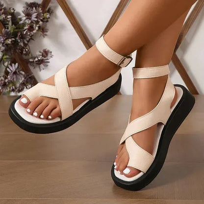 Sandalias Mujer con Tiras Cruzadas y Hebilla Ajustable