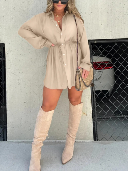Vestido Camisero Mujer de Manga Larga Ajuste Elegante