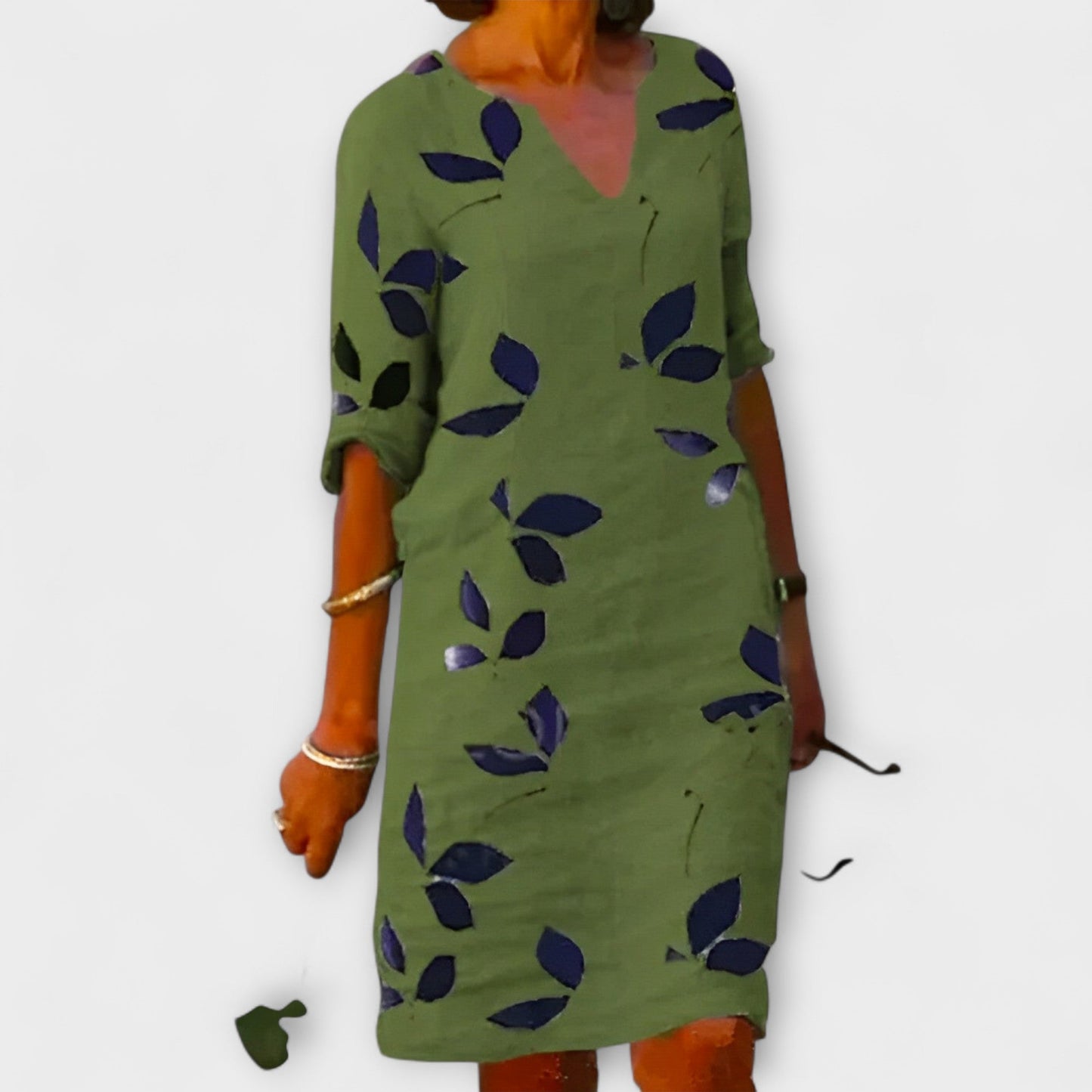 Vestido Mujer Estampado Hoja Ajuste Elegante