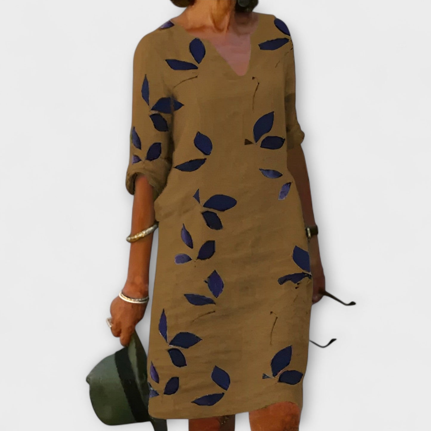 Vestido Mujer Estampado Hoja Ajuste Elegante
