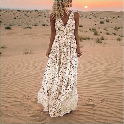 Vestido Largo Mujer Estilo Bohemio Sin Mangas Cuello en V - Mavetta