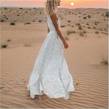 Vestido Largo Mujer Estilo Bohemio Sin Mangas Cuello en V