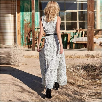 Vestido Largo Mujer Estilo Bohemio Sin Mangas Cuello en V