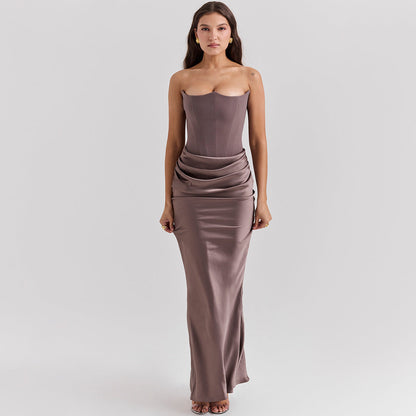 Vestido Largo Mujer Sin Tirantes Elegante Ajuste Fluido