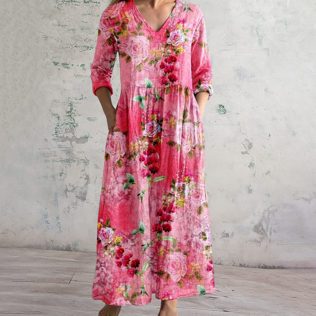 Vestido Largo Mujer Estampado Floral Corte Elegante - Mavetta