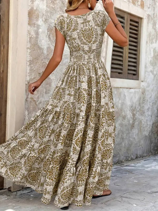 Vestido Largo Mujer Sin Mangas Estampado Bohemio