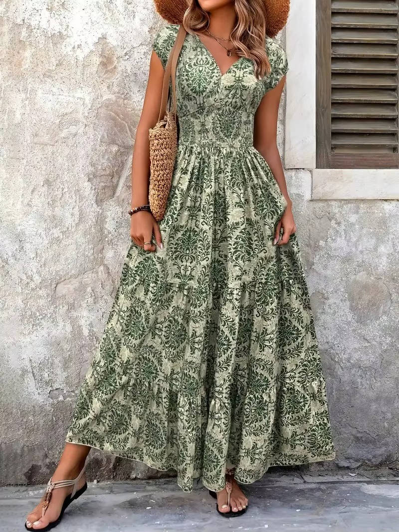 Vestido Largo Mujer Sin Mangas Estampado Bohemio