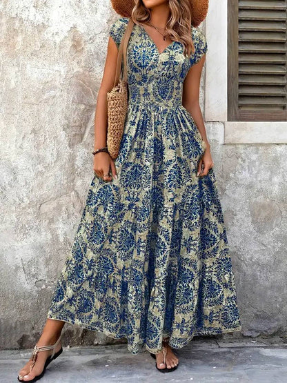 Vestido Largo Mujer Sin Mangas Estampado Bohemio