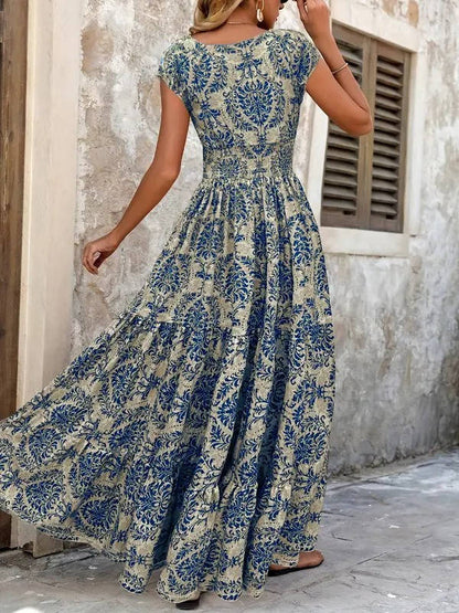 Vestido Largo Mujer Sin Mangas Estampado Bohemio