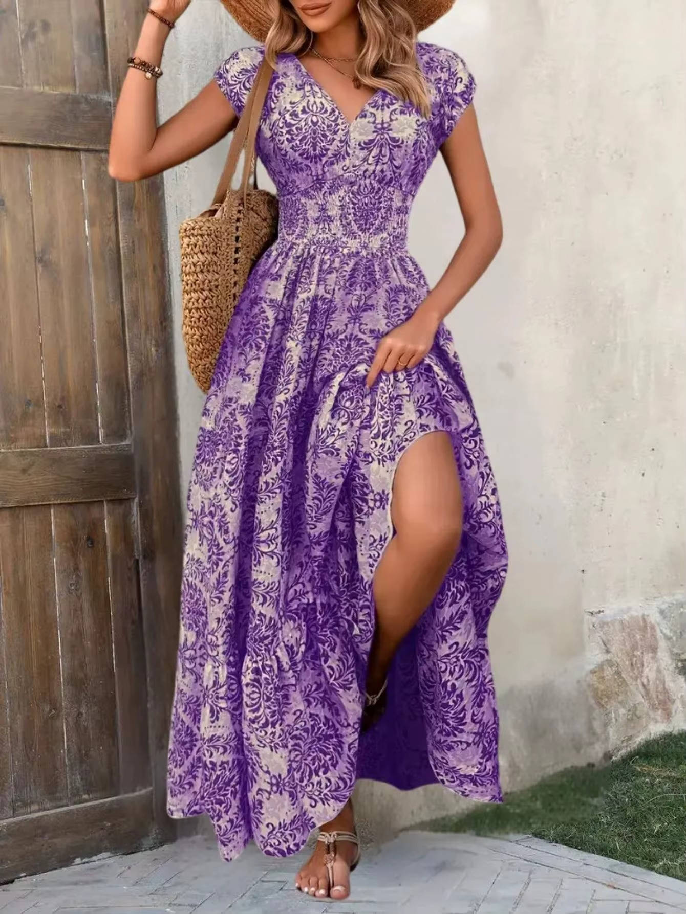 Vestido Largo Mujer Sin Mangas Estampado Bohemio