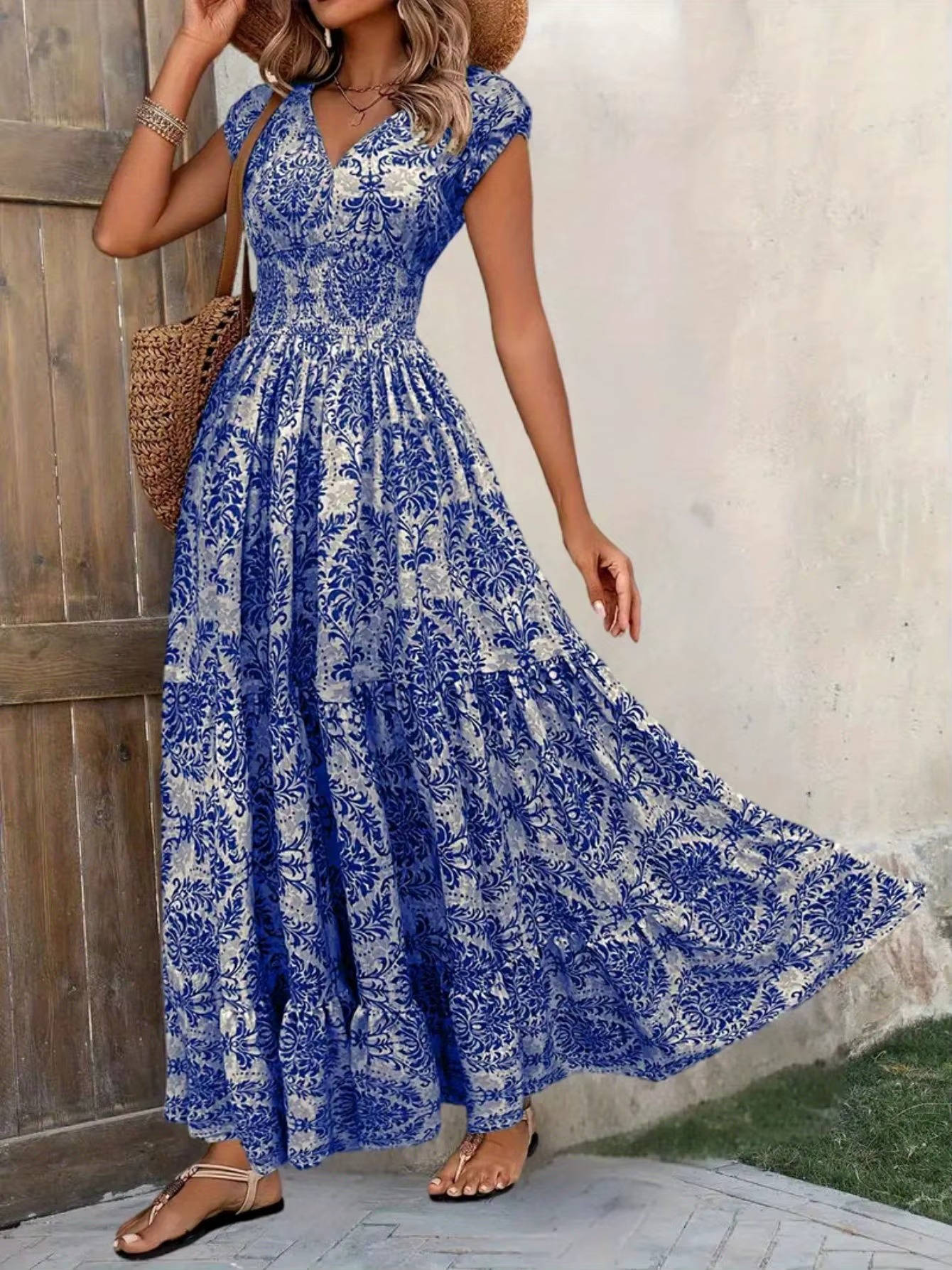 Vestido Largo Mujer Sin Mangas Estampado Bohemio