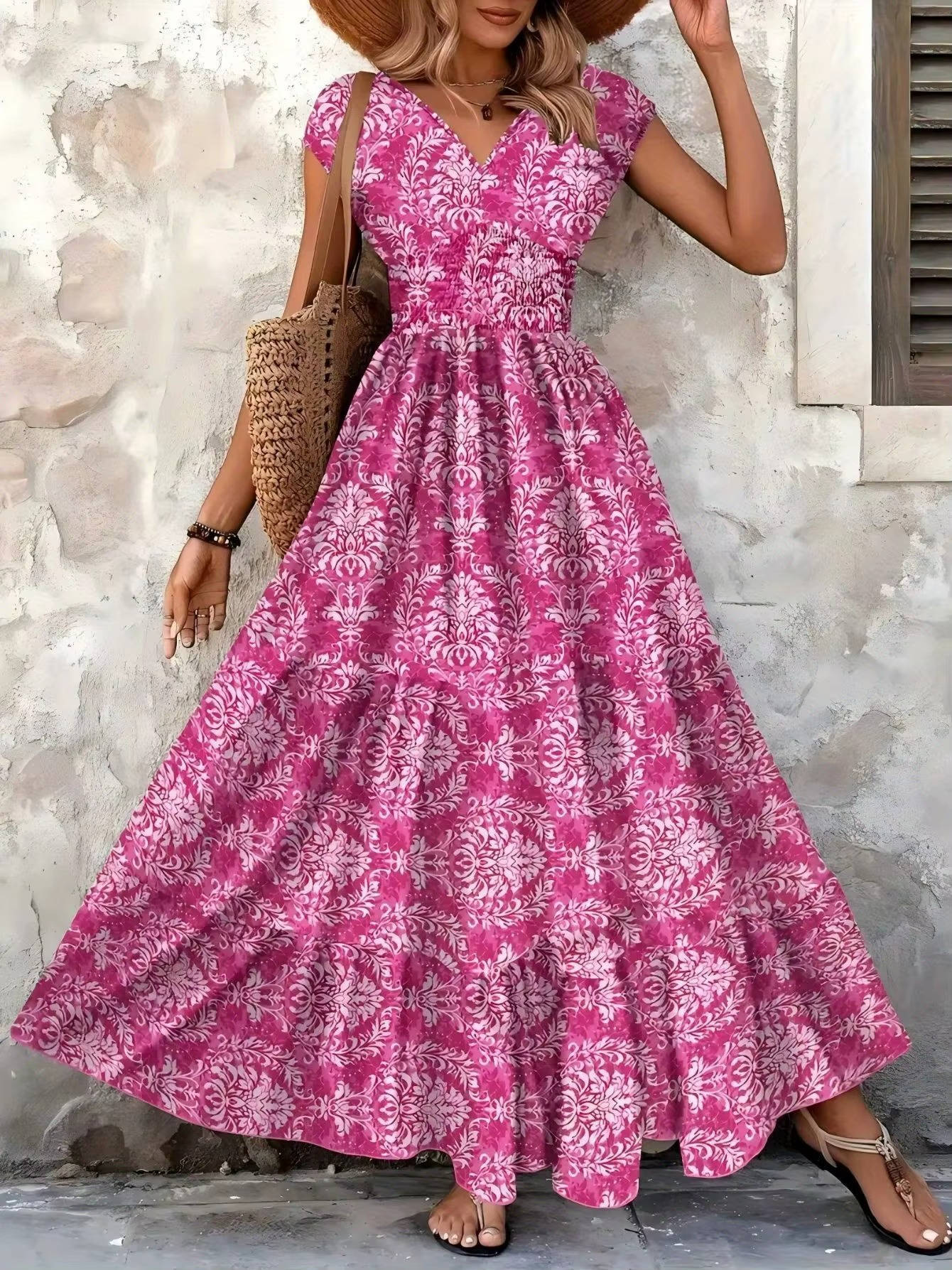 Vestido Largo Mujer Sin Mangas Estampado Bohemio